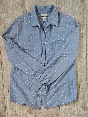J. Crew Blue Dot-Print Chambray Casual Button-Down Shirt